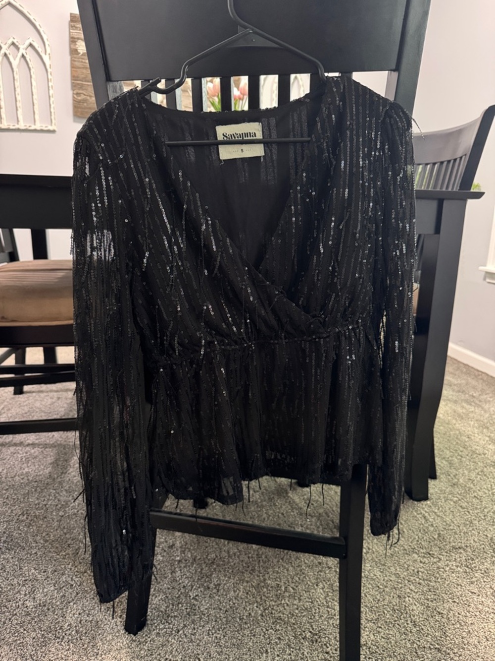 Savanna Jane Black Sequin Long Sleeve Wrap Top